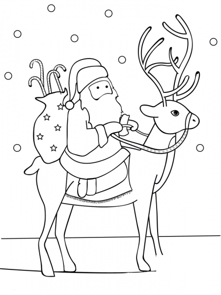 Santa Riding Reindeer coloring page image