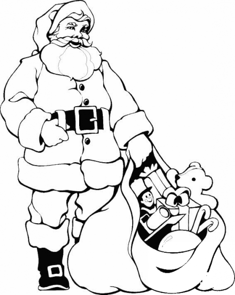 Santa With Bag Of Presents  coloring page image