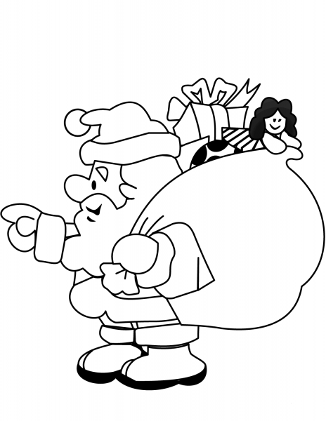Santa with Big Gift Bag coloring page image
