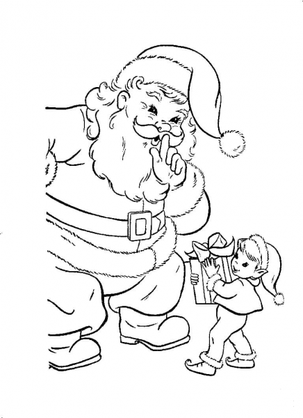 Santa with Christmas gifts coloring page image