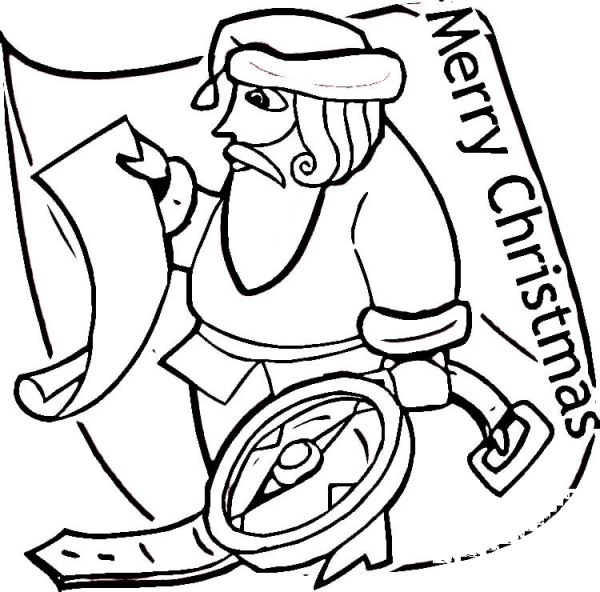 Santa With Compass  coloring page image