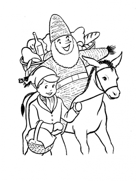 Santa with girl on the donkey coloring page image