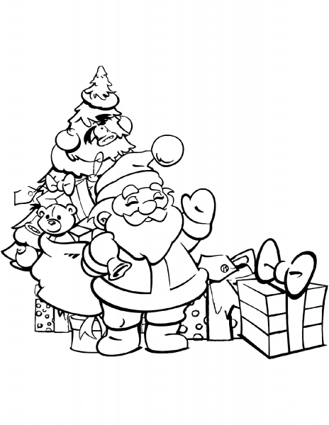 Santa with Presents coloring page image