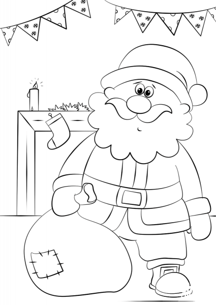 Santa with Sack coloring page image