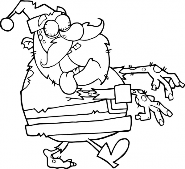 Santa Zombie Walking with Hands in Front coloring page image