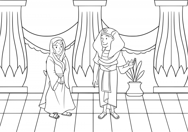 Sarai and Pharaoh coloring page image