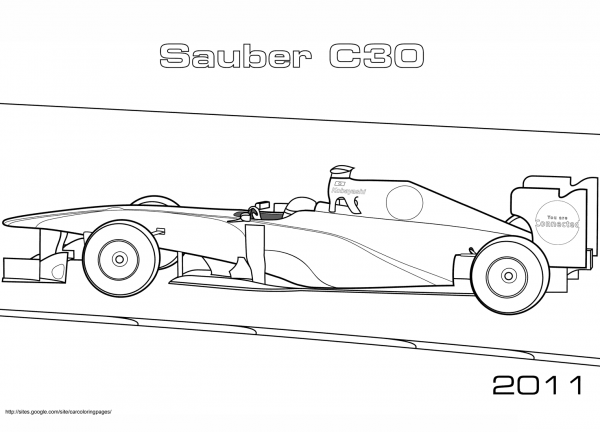 Sauber C30 Formula 1 Car coloring page image