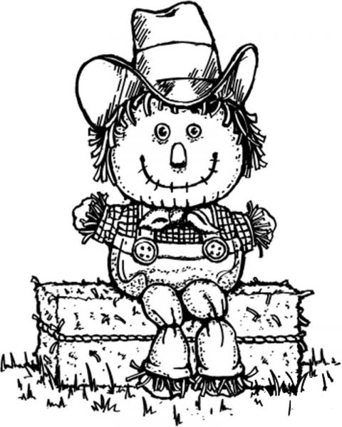 Scarecrow Hay-Man in Old Clothes coloring page image