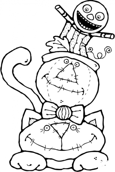 Scarecrow Sitting on a Cat coloring page image