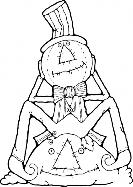 Scarecrow Sitting on the Pumpkin coloring page image