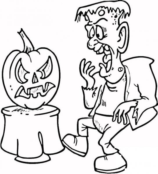 Scared Frankenstein coloring page image