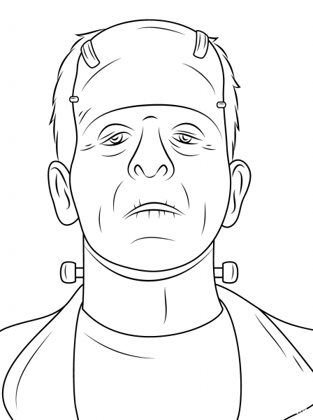 Scary Frankenstein Head coloring page image