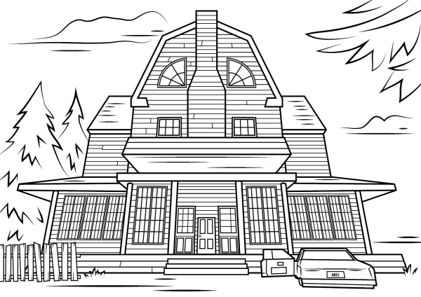 Scary Haunted House coloring page image