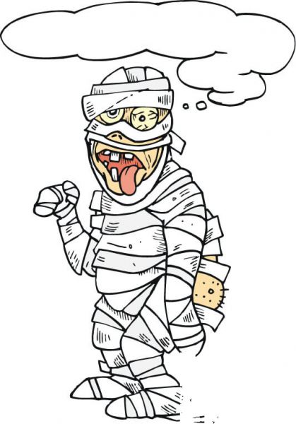 Scary Mummy with His Tongue Hanging out coloring page image