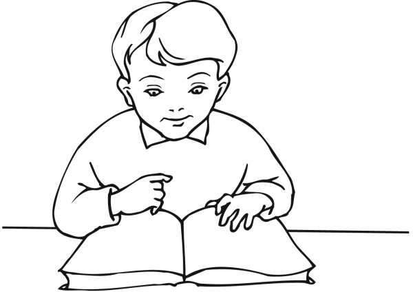 School Boy Reading a Book coloring page image