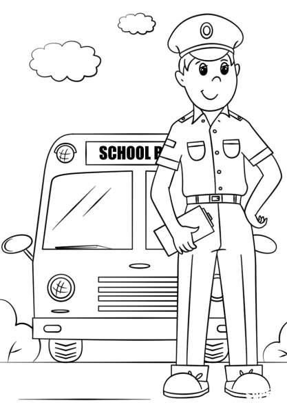 School Bus Driver coloring page image