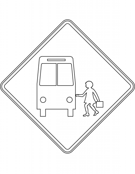 “School Bus Stop Ahead” Sign in Australia coloring page image
