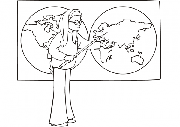 School Girl on Geography Lesson coloring page image