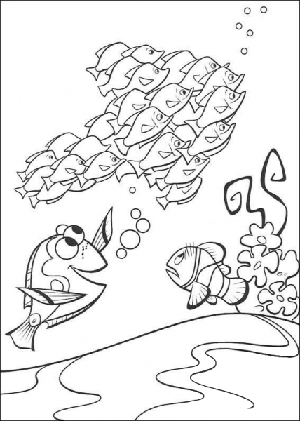 School of fish coloring page image