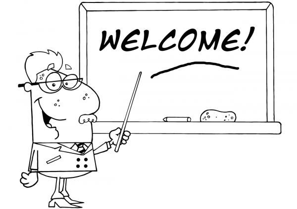 School Professor Displayed on Chalk Board Text Welcome coloring page image