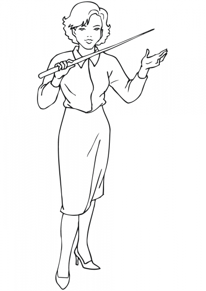 School Teacher with Pointer coloring page image