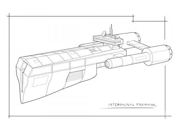 Sci-Fi Intergalactic Space Freighter coloring page image