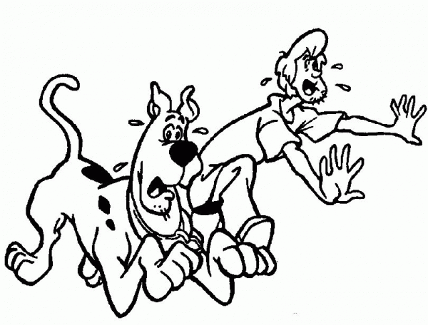 Scooby Doo and Shaggy are running   coloring page image