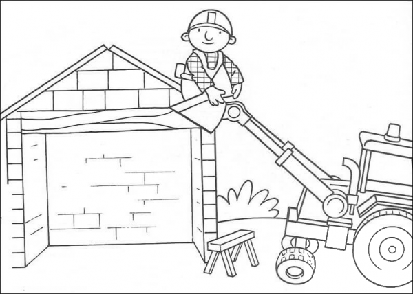 Scoop Helps Bob To Go Up On The Roof  coloring page image