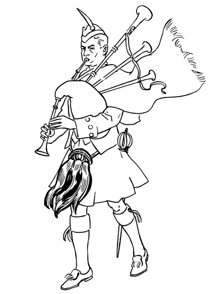 Scottish Bagpiper coloring page image
