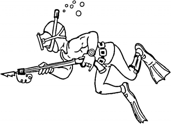 Scuba Diver with a Speargun  coloring page image