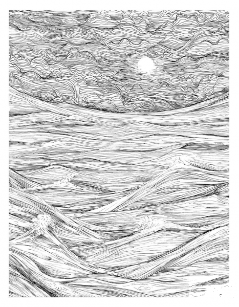 Sea and Sky in Pen and Ink coloring page image