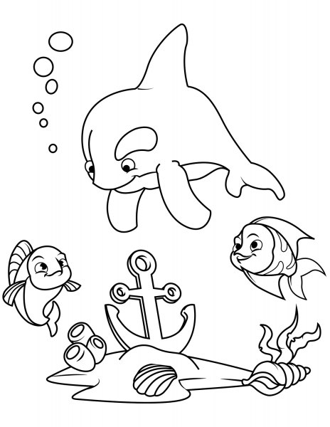Sea Animals Found Lost Anchor coloring page image