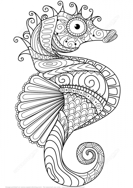 Sea Horse Zentangle coloring page image