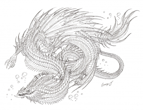 Sea Serpent Dragon coloring page image