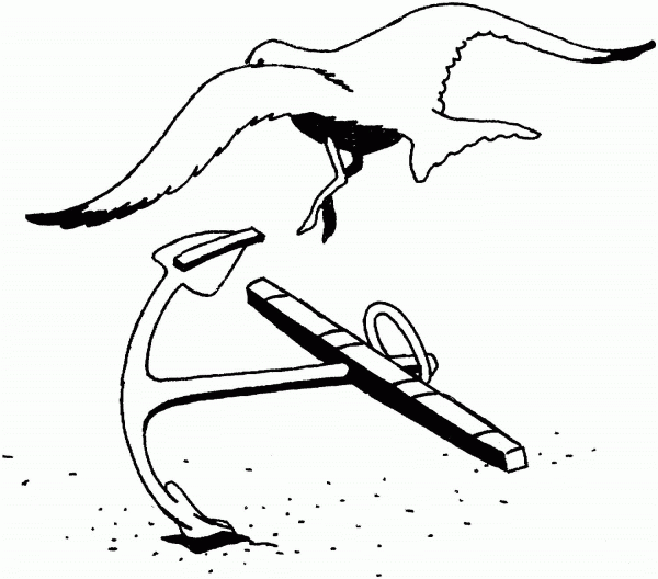 Seagull and anchor coloring page image