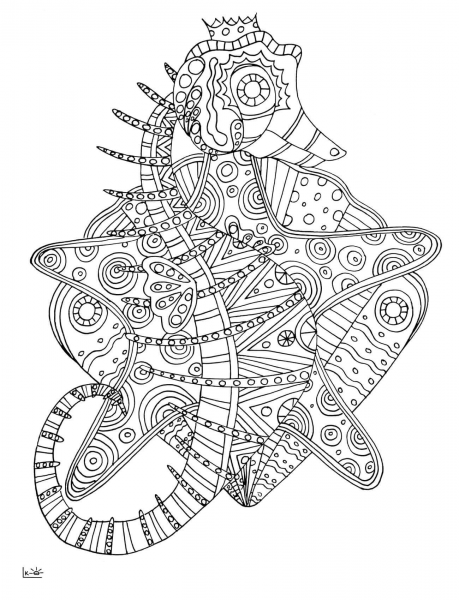 Seahorse with Tribal Pattern coloring page image