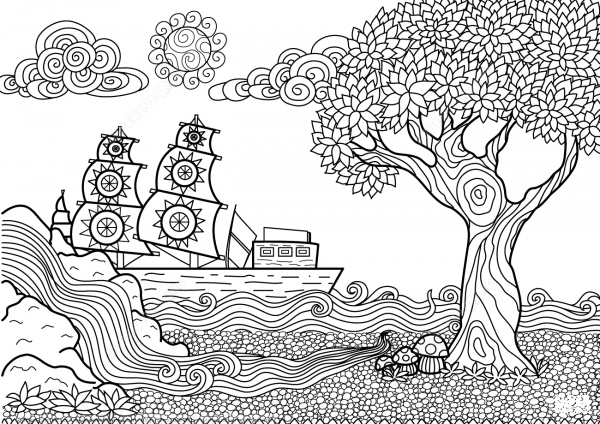 Seascape Zentangle coloring page image