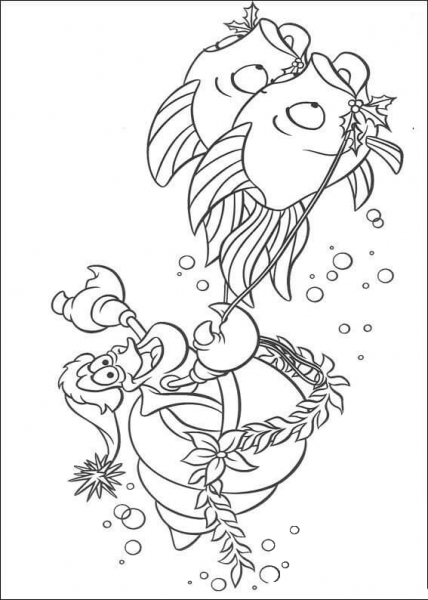 Sebastian Is Riding Fishes  coloring page image