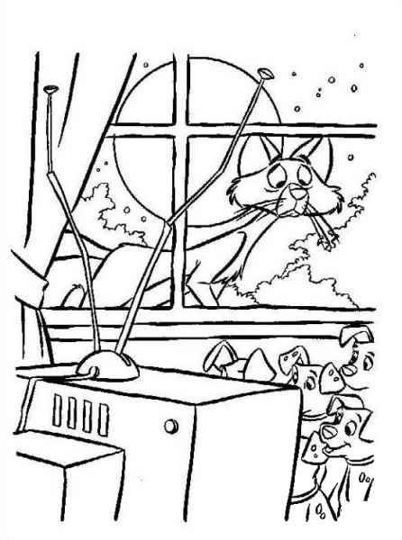 Sergeant Tibbs and Dalmatians are watching TV  coloring page image