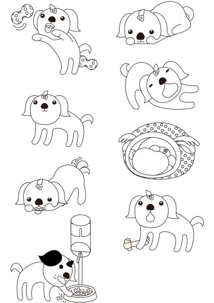 Set of Cute Puppies coloring page image