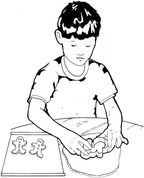 Setting Cookies On The Baking Tray  coloring page image