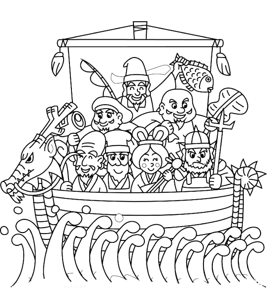 Seven Lucky Gods coloring page image