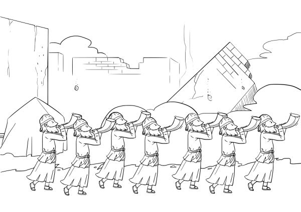 Seven Priests Blow Their Trumpets in Jericho coloring page image