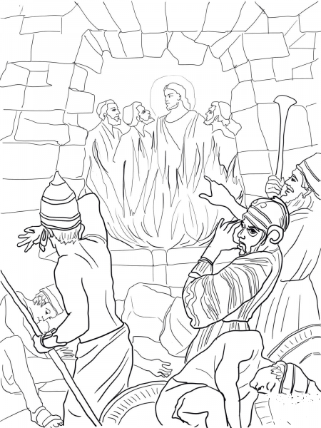Shadrach, Meshach and Abednego in the Fiery Furnace coloring page image
