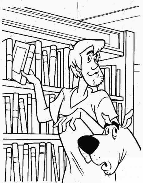 Shaggy and Scooby in the Library  coloring page image