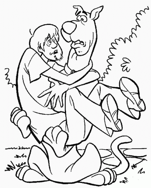 Shaggy in the hands of Scooby coloring page image