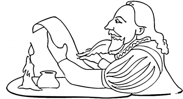 Shakespeare is Writing a Play  coloring page image