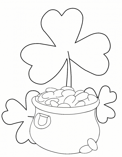 Shamrocks and Pot of Gold coloring page image