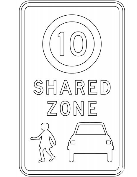 “Shared Zone” Sign in Australia coloring page image