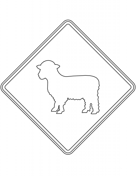 “Sheep Crossing” Sign in the USA coloring page image
